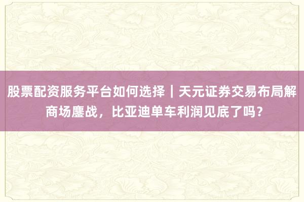 股票配资服务平台如何选择|天元证券交易布局解 商场鏖战,比亚迪单车利润见底了吗?