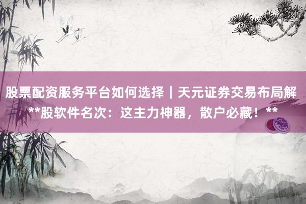股票配资服务平台如何选择｜天元证券交易布局解 **股软件名次：这主力神器，散户必藏！**